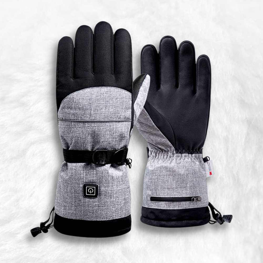 Gants chauffants scooter gris et noir avec 3 niveaux de température et doigt tactile pour écran.