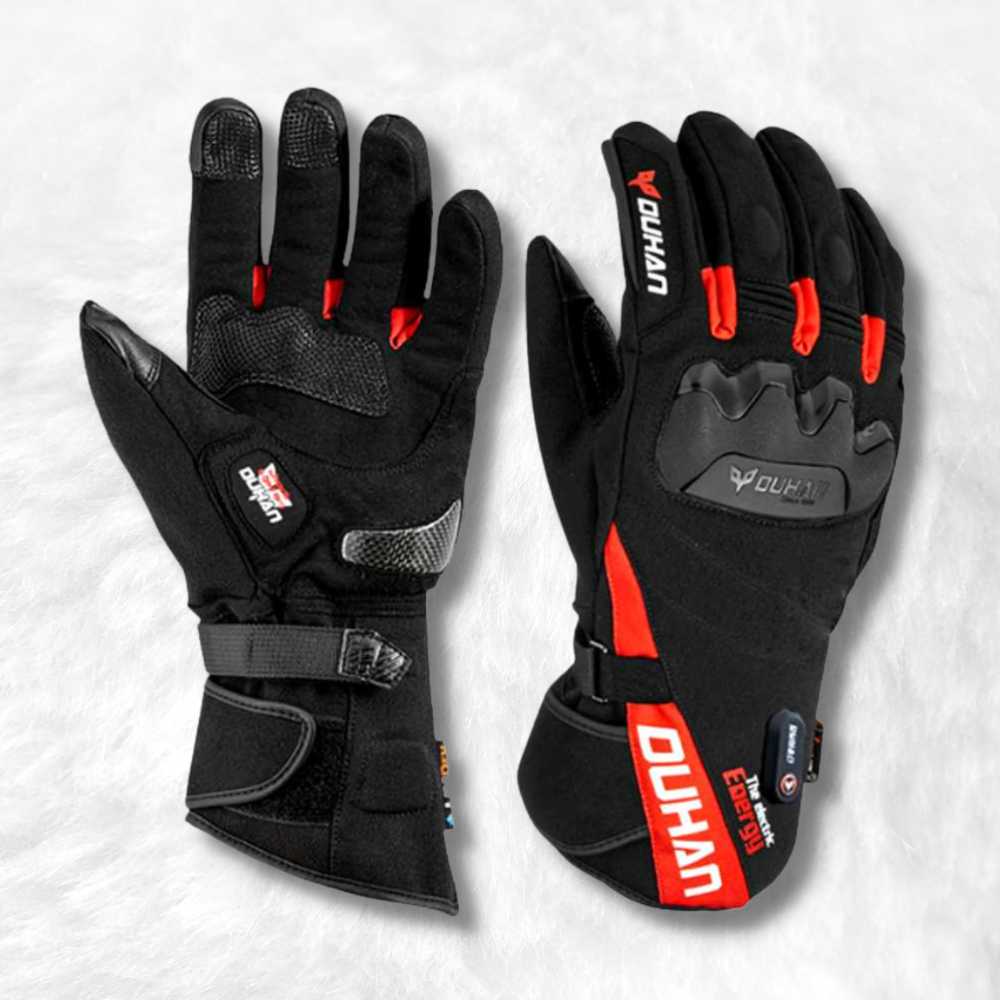 Gant chauffant moto rouge.