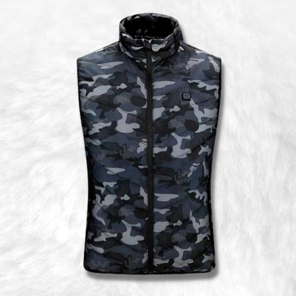 gilet chauffant chasse camouflage sans manches avec 9 zones de chauffage et autonomie 10h