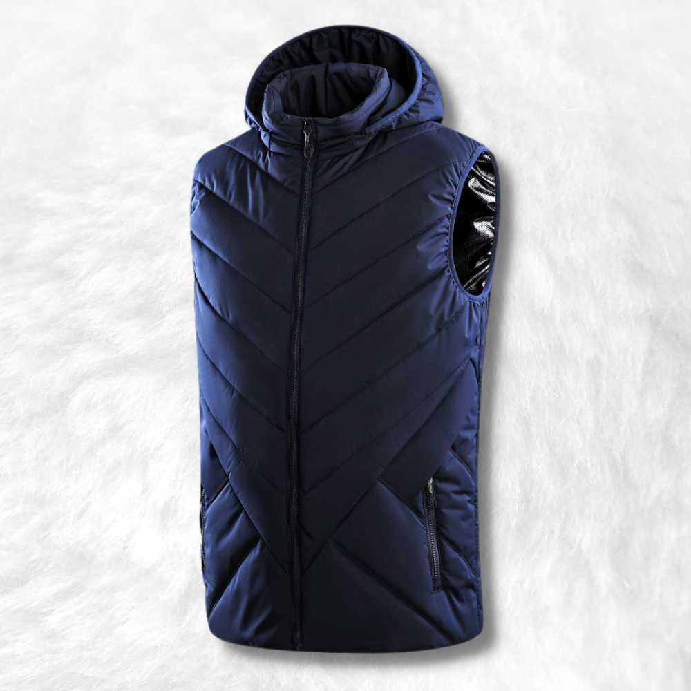 gilet chauffant moto bleu.