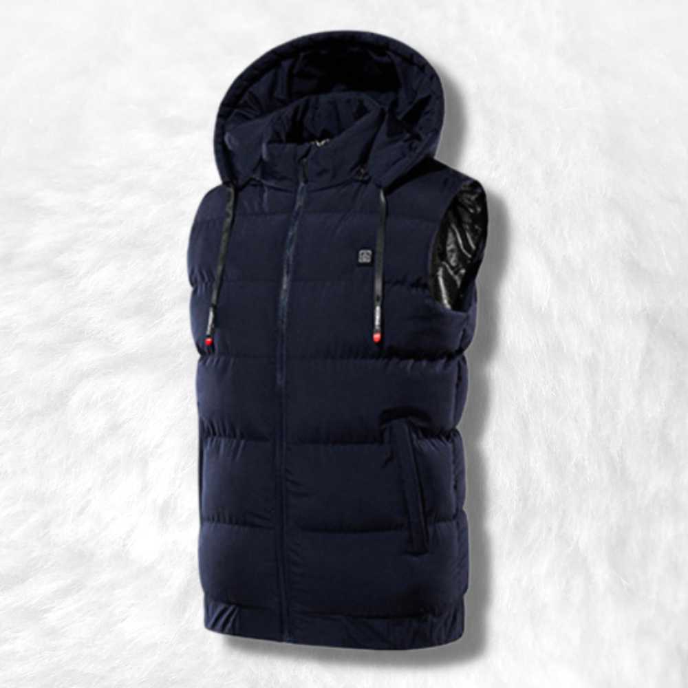 Gilet sans manche chauffant bleu.