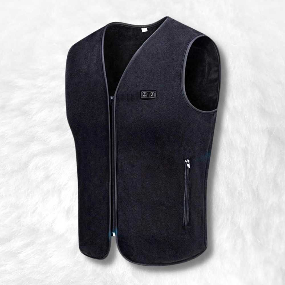 Veste chauffante travail noire sans manches avec 6 zones de chauffe et prise USB, pour homme et femme